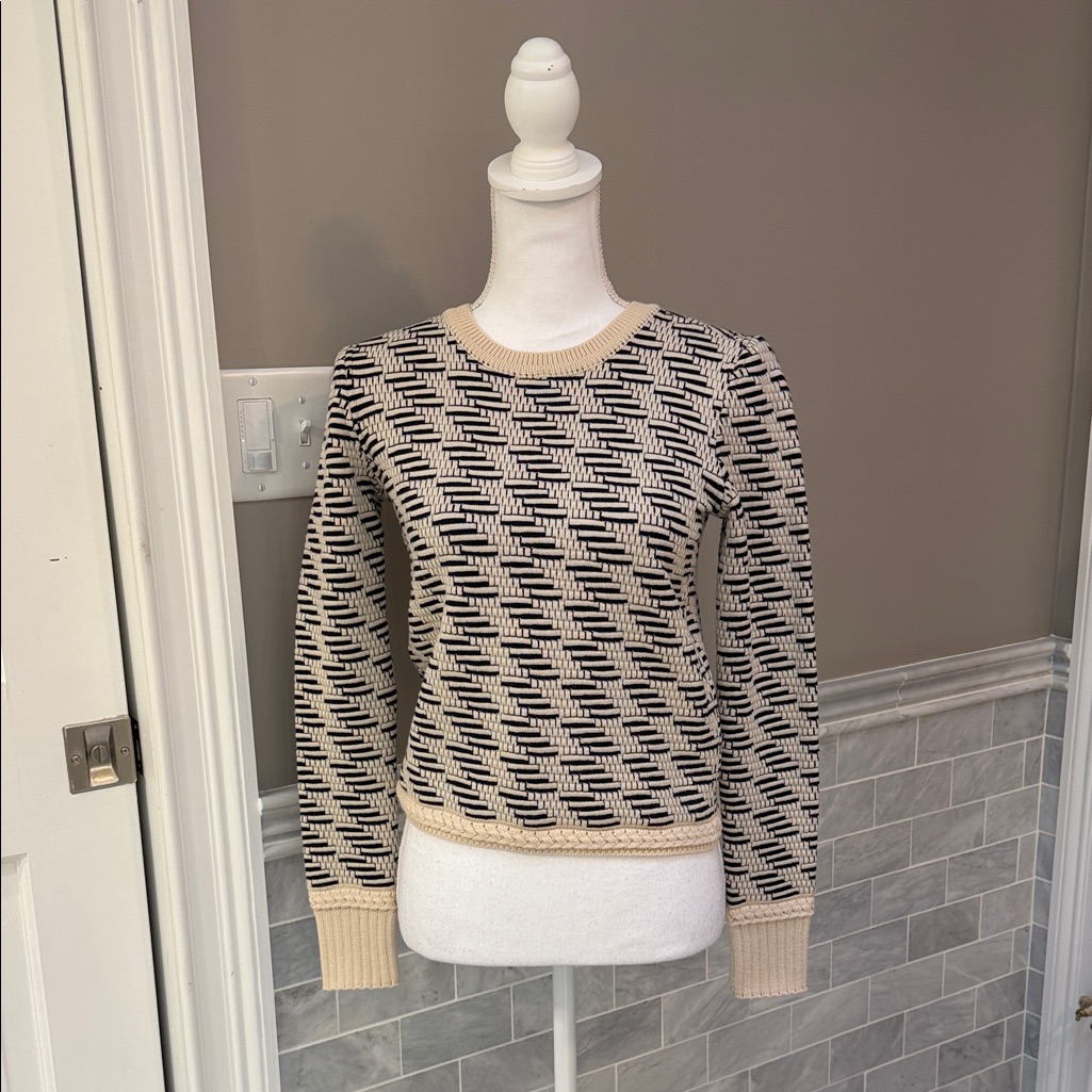 Tory Burch Beige And Black Patterned Sweater